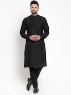 Designer Black Kurta With Aligarh Pajama Set in Linen For Men by Treemoda