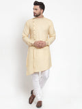 Designer Beige Kurta With Churidar Pajama Set in Linen For Men by Treemoda