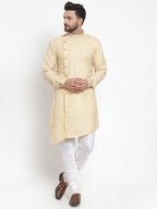 Designer Beige Kurta With Churidar Pajama Set in Linen For Men by Treemoda