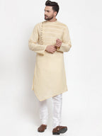 Designer Beige Kurta With Churidar Pajama Set in Linen For Men by Treemoda