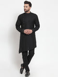 Designer Black Kurta With Aligarh Pajama Set in Linen For Men by Treemoda