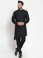Designer Black Kurta With Aligarh Pajama Set in Linen For Men by Treemoda