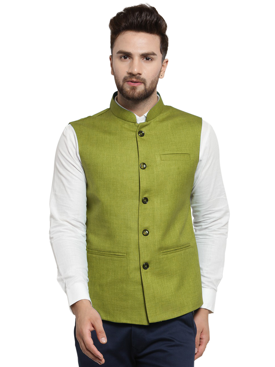 Treemoda Mehendi Green Nehru jacket For Men Stylish Latest Design Suitable for Ethnic Wear/Wedding Wear/ Formal Wear/Casual Wear