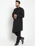 Designer Black Kurta With Aligarh Pajama Set in Linen For Men by Treemoda