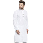 White Cotton Chikankari Lucknowi Jaal Embroidered Kurta By Treemoda