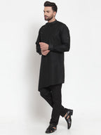 Designer Black Kurta With Aligarh Pajama Set in Linen For Men by Treemoda