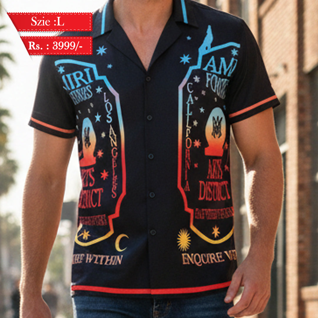 Graphic-Print Silk Half Sleeves Shirt