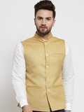Men Mustard Yellow Solid Nehru Jacket By Treemoda