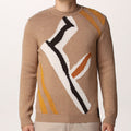 Luxury Beige Men’s Pullover with Modern Abstract Pattern