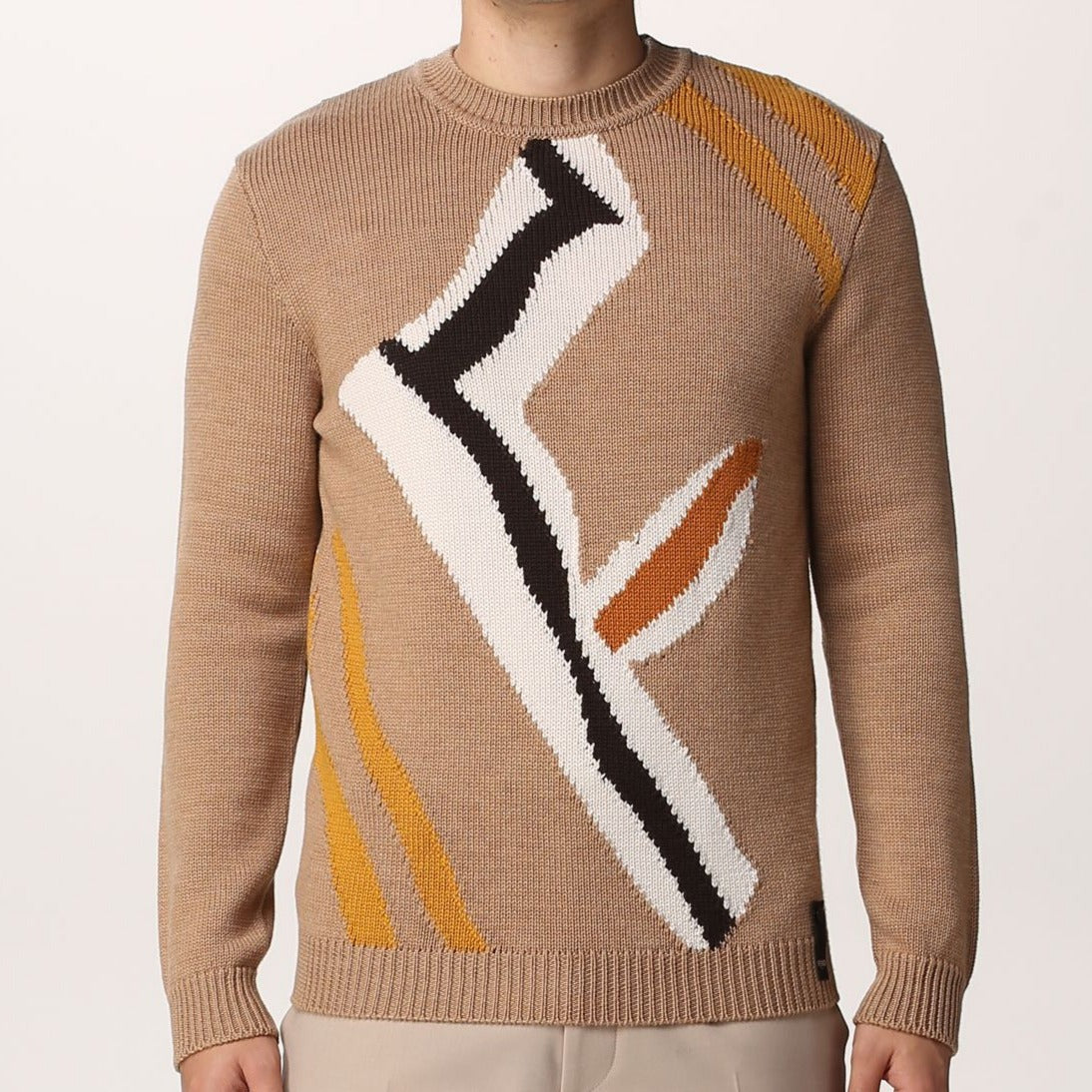Luxury Beige Men’s Pullover with Modern Abstract Pattern