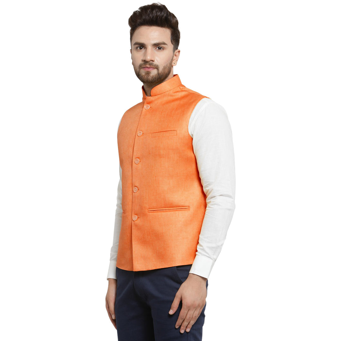 Treemoda Orange Tango Nehru jacket For Men Stylish Latest Design Suitable for Ethnic Wear/Wedding Wear/ Formal Wear/Casual Wear
