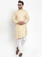 Designer Beige Kurta With Churidar Pajama Set in Linen For Men by Treemoda