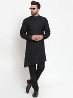 Designer Black Kurta With Aligarh Pajama Set in Linen For Men by Treemoda