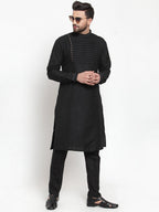 Designer Black Kurta With Aligarh Pajama Set in Linen For Men by Treemoda