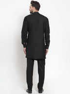 Designer Black Kurta With Aligarh Pajama Set in Linen For Men by Treemoda