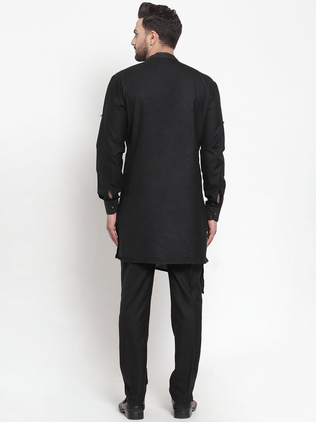 Designer Black Kurta With Aligarh Pajama Set in Linen For Men by Treemoda