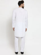 White Kurta With Aligarh Pajama Set in Linen For Men by Treemoda