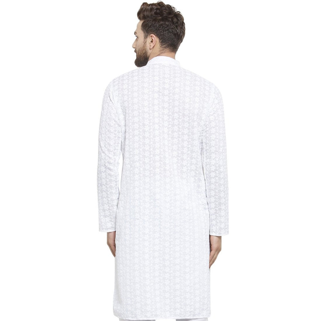 White Cotton Chikankari Lucknowi Jaal Embroidered Kurta By Treemoda