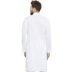 White Cotton Chikankari Lucknowi Jaal Embroidered Kurta By Treemoda