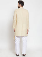 Beige Kurta With Aligarh Pajama Set in Linen For Men by Treemoda