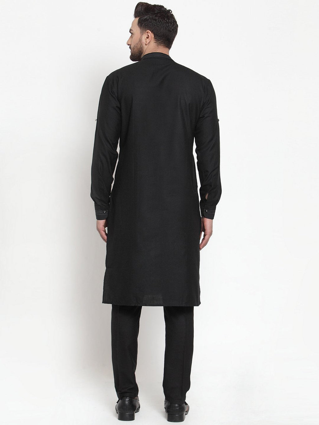 Designer Black Kurta With Aligarh Pajama Set in Linen For Men by Treemoda