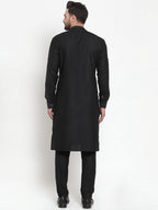 Designer Black Kurta With Aligarh Pajama Set in Linen For Men by Treemoda