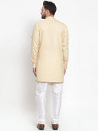 Designer Beige Kurta With Churidar Pajama Set in Linen For Men by Treemoda