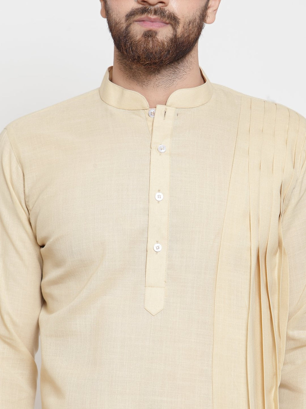 Beige Kurta With Aligarh Pajama Set in Linen For Men by Treemoda