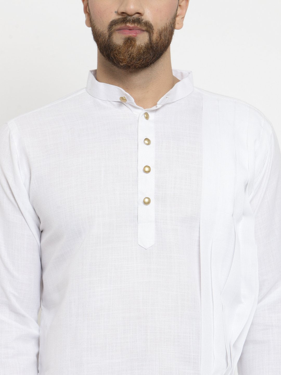 White Kurta With Aligarh Pajama Set in Linen For Men by Treemoda