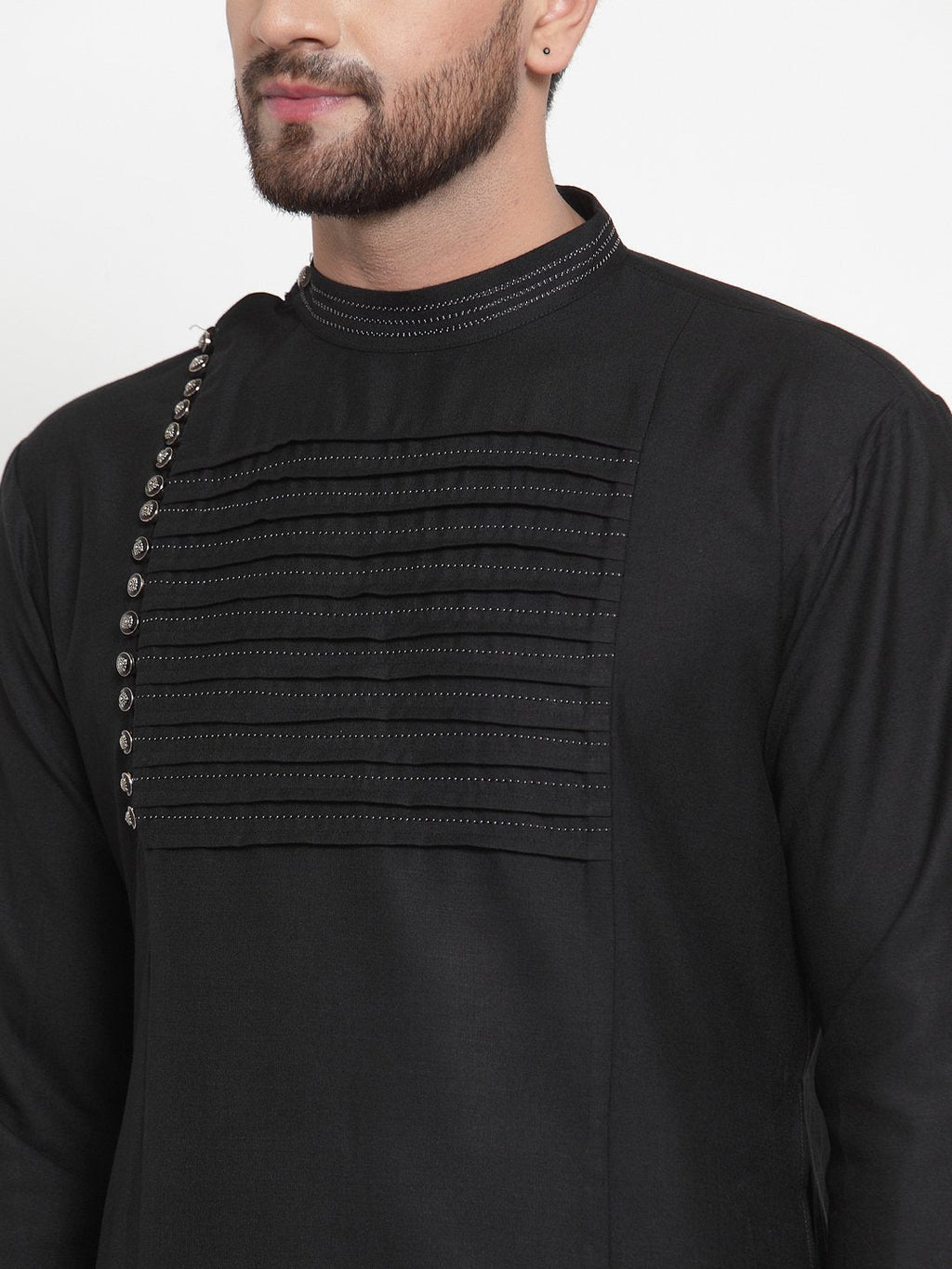 Designer Black Kurta With Aligarh Pajama Set in Linen For Men by Treemoda