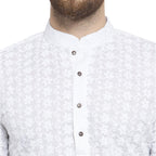 White Cotton Chikankari Lucknowi Jaal Embroidered Kurta By Treemoda