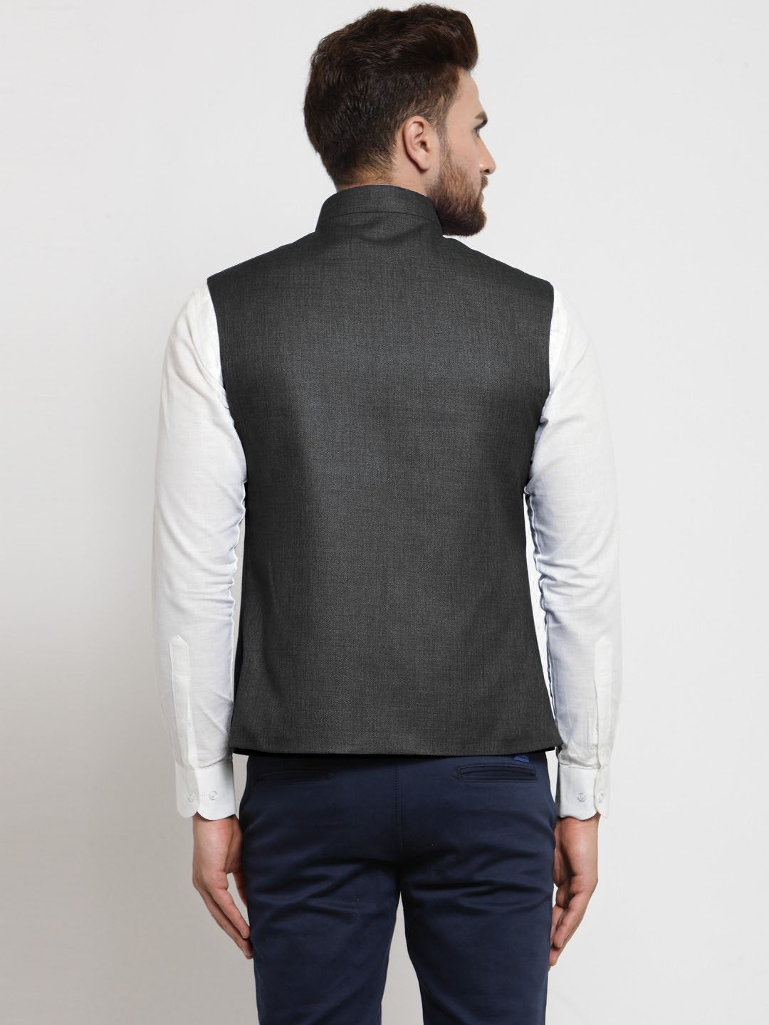 Men Grey Solid Nehru Jacket By Treemoda