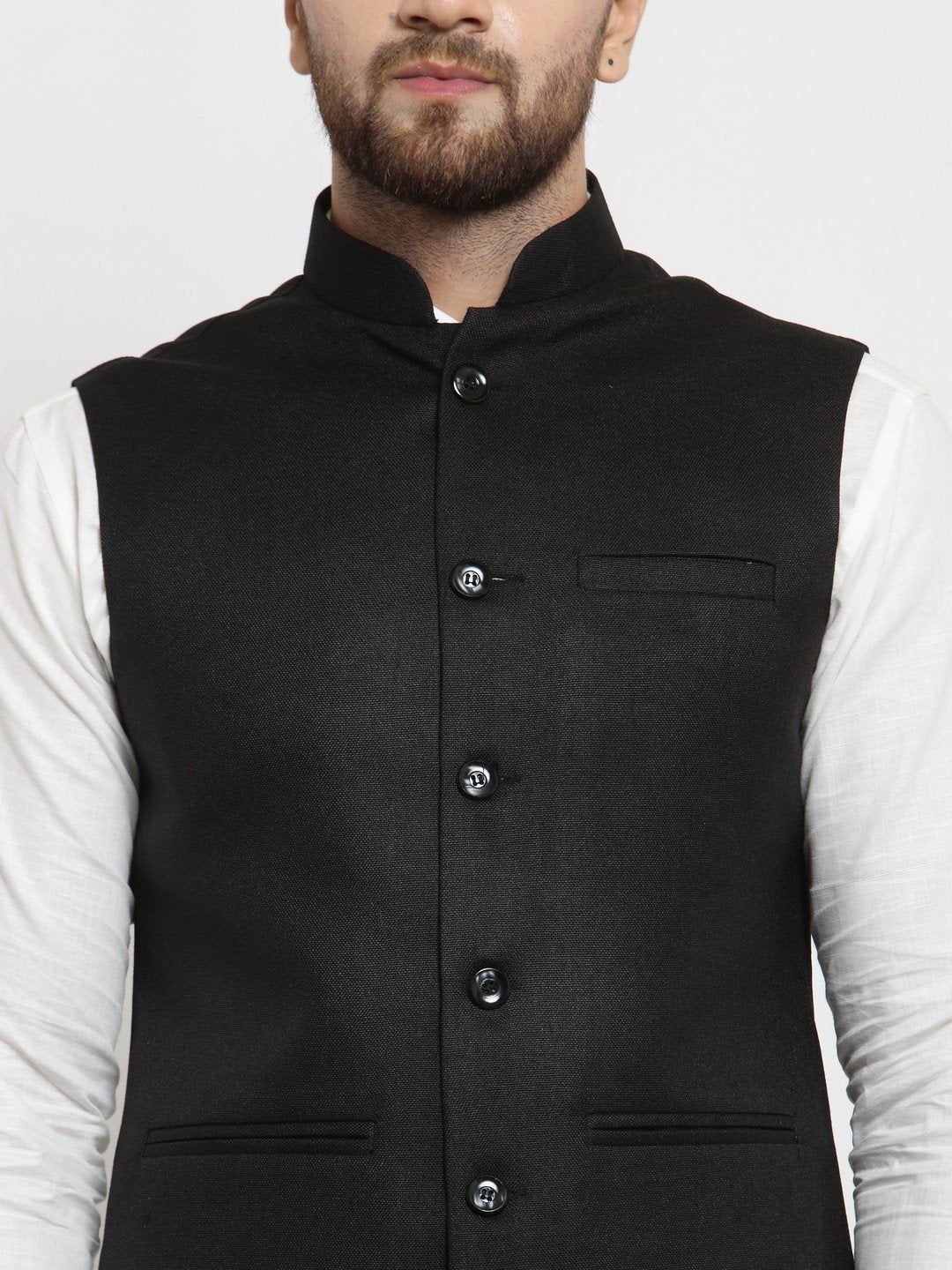 Men Black Solid Nehru Jacket By Treemoda