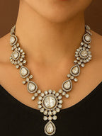 Grand Kundan Polki Necklace with Circular Floral Motifs & Matching Earrings