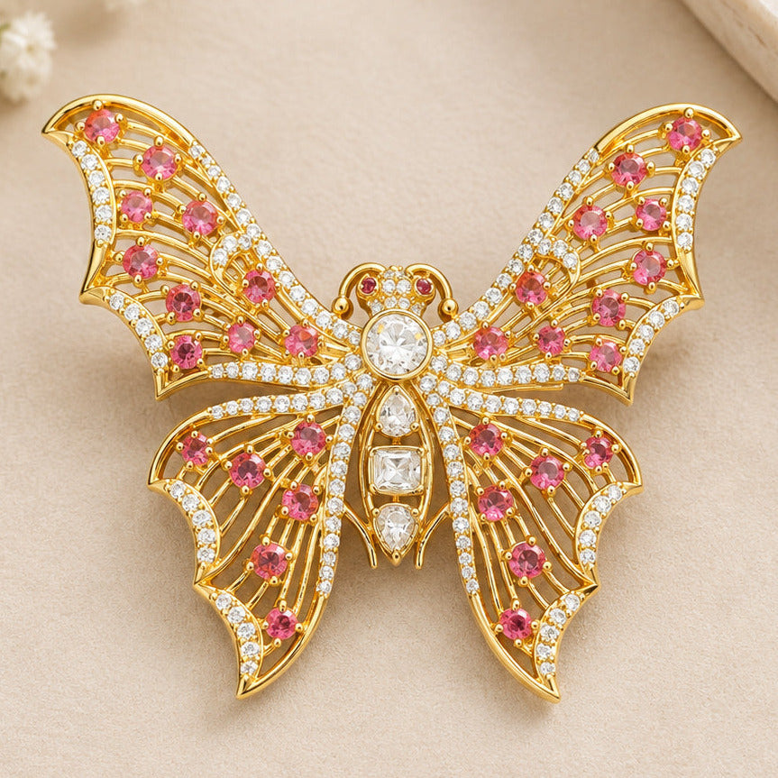 Butterfly Brooch for Women | Brass Brooch with AAA Quality AD Stones | Matt Golden Plated Statement Jewelry