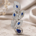 Premium Silver-Plated Blue Leaf Brooch Pin | AAA Quality AD Brass Floral Brooch