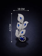 Premium Silver-Plated Blue Leaf Brooch Pin | AAA Quality AD Brass Floral Brooch