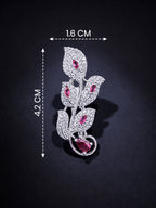 Premium Silver-Plated Pink Leaf Brooch Pin | AAA Quality AD Brass Floral Brooch