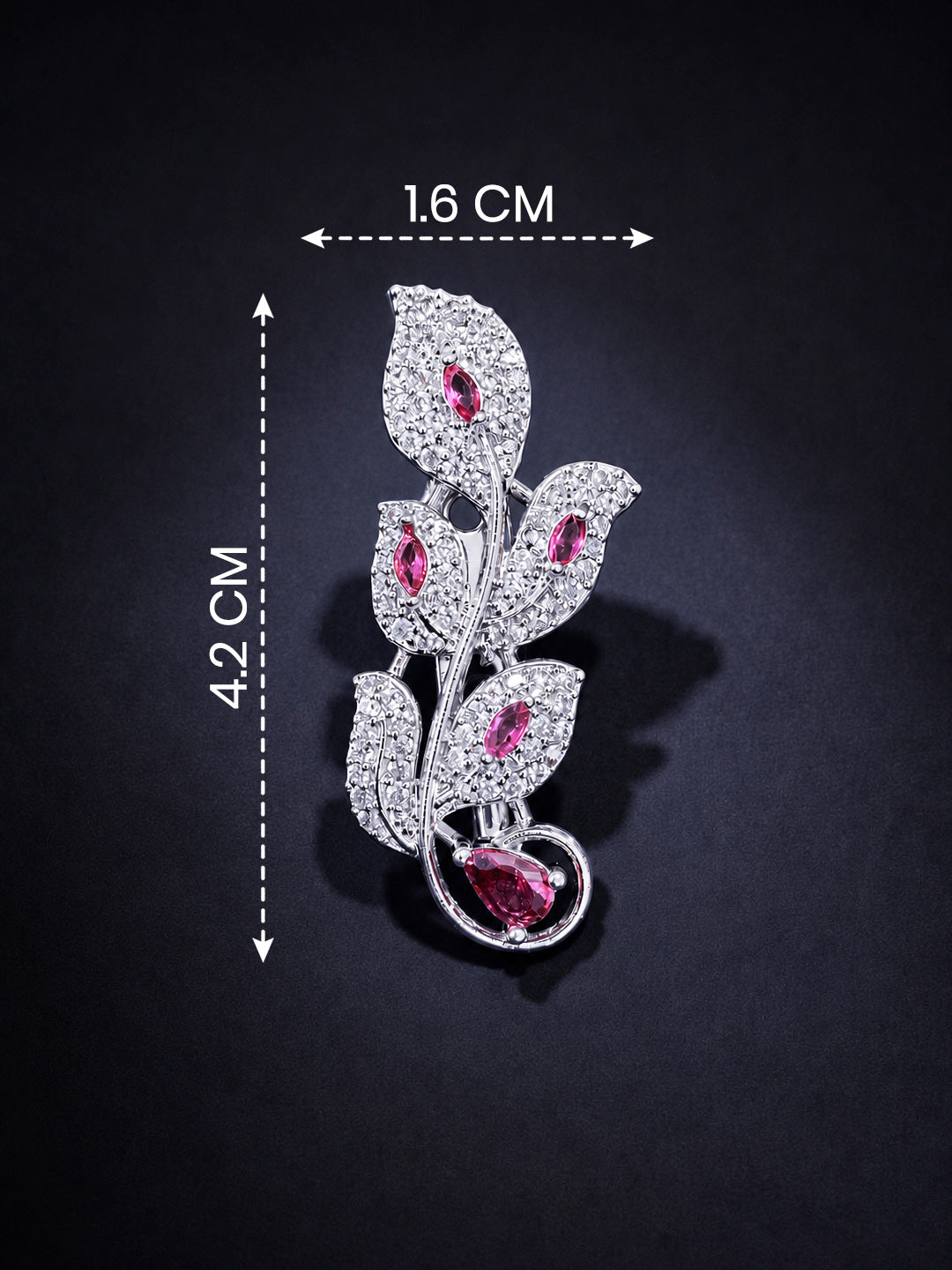 Premium Silver-Plated Pink Leaf Brooch Pin | AAA Quality AD Brass Floral Brooch