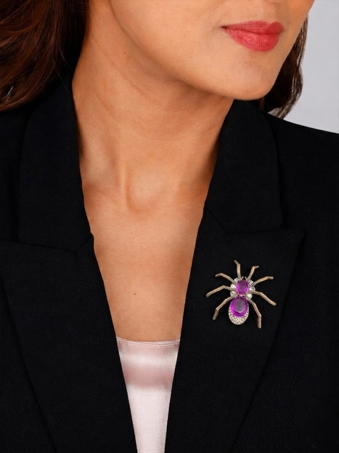 Handmade Purple Spider Brooch Victorian Finish Brass with AAA AD Stones