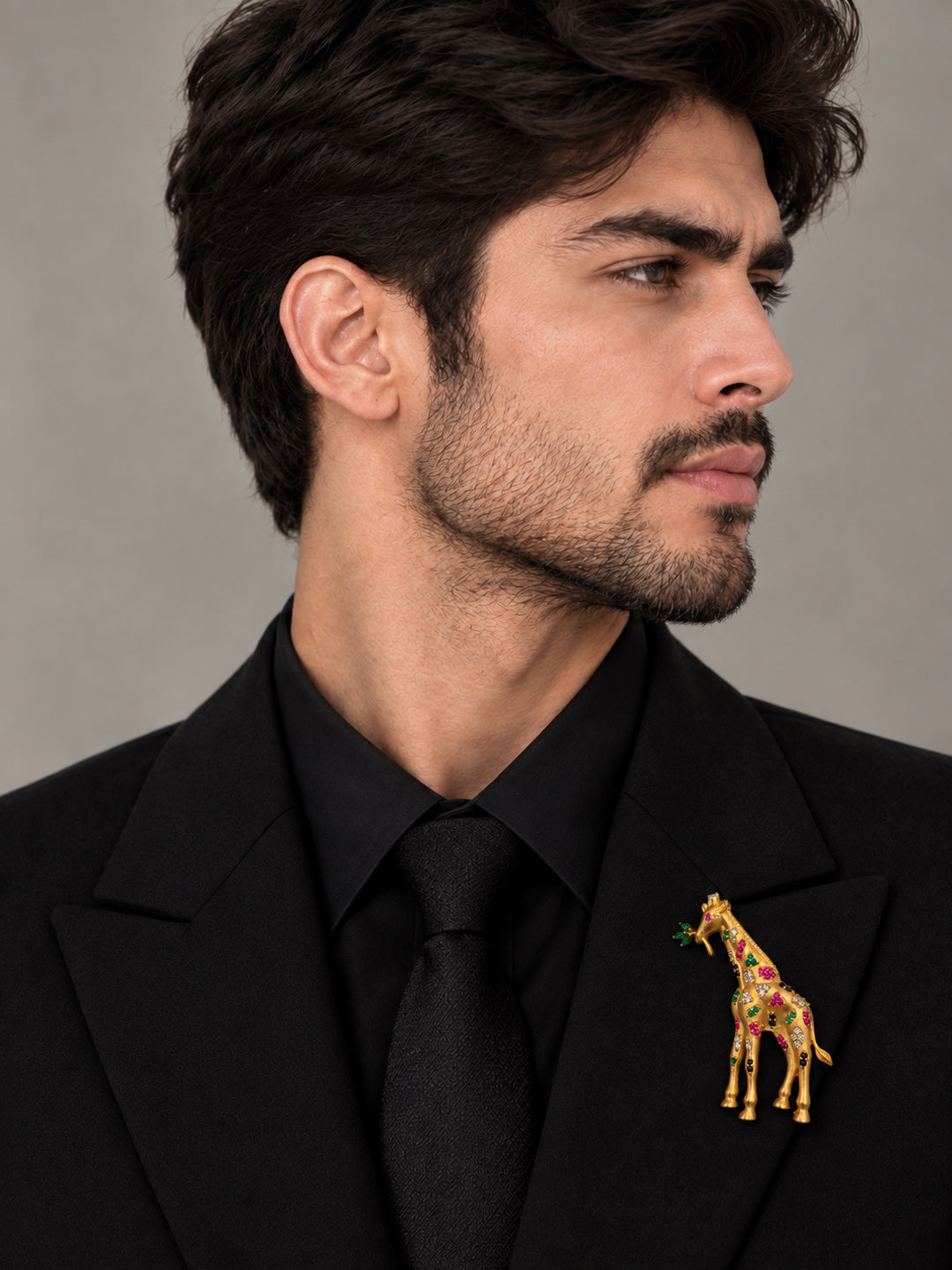Matt Golden Giraffe Brooch with AAA Quality AD Stones – Brass Metal