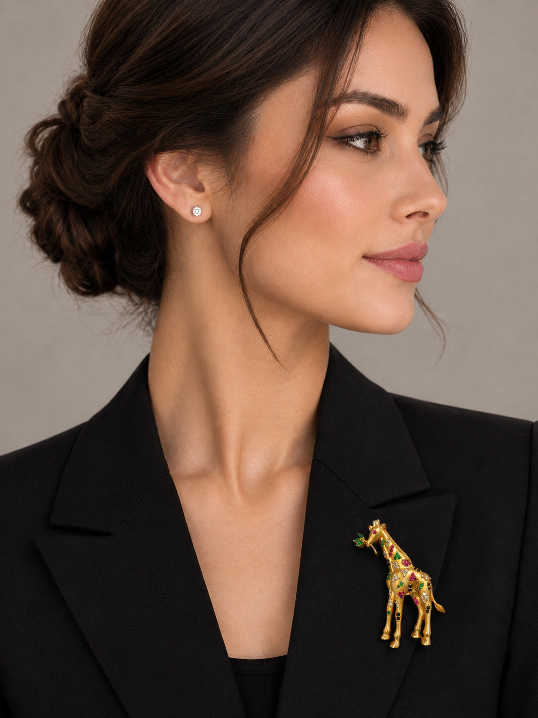 Matt Golden Giraffe Brooch with AAA Quality AD Stones – Brass Metal