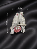 Premium Silver-Plated Love Birds Brooch Pin | AAA Quality AD Brass Designer Brooch