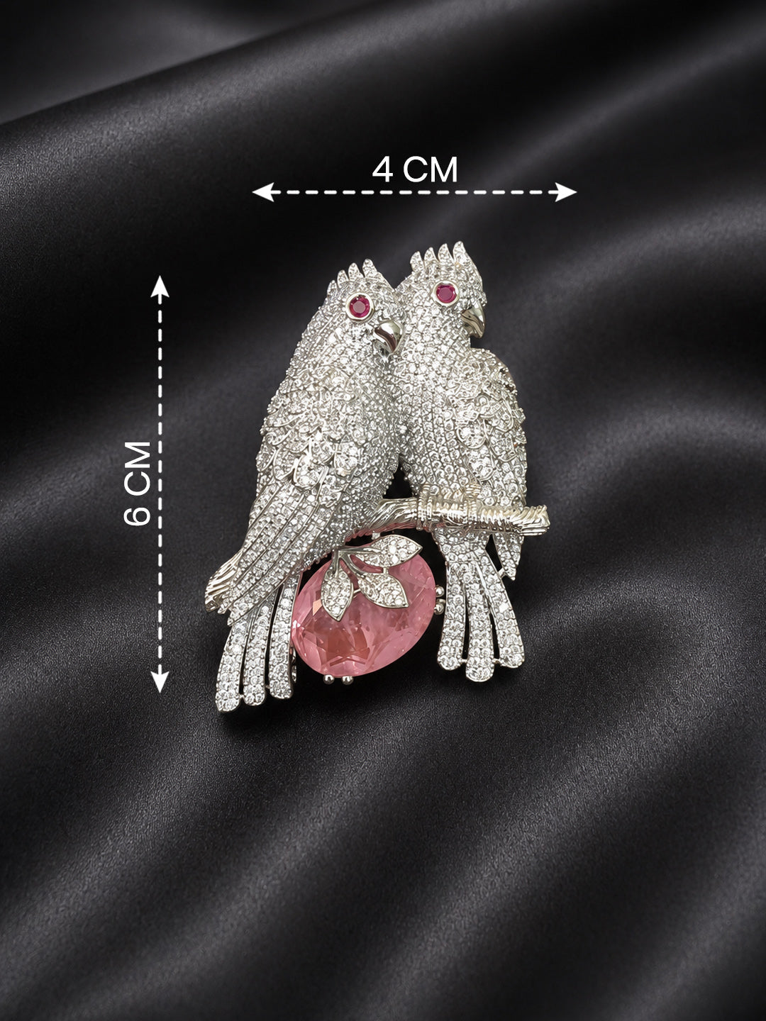 Premium Silver-Plated Love Birds Brooch Pin | AAA Quality AD Brass Designer Brooch