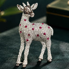 Premium Silver-Plated Deer Brooch Pin with AAA Quality AD Stones | Elegant Animal Designer Brooch