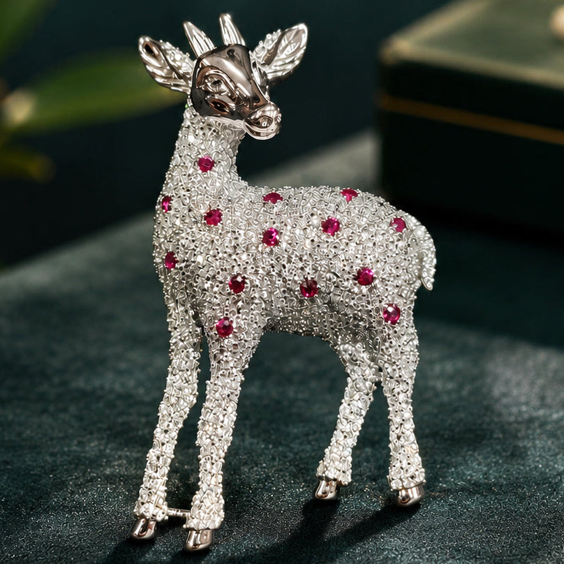 Premium Silver-Plated Deer Brooch Pin with AAA Quality AD Stones | Elegant Animal Designer Brooch