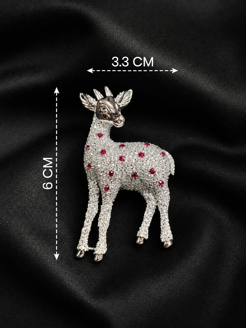 Premium Silver-Plated Deer Brooch Pin with AAA Quality AD Stones | Elegant Animal Designer Brooch