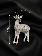 Premium Silver-Plated Deer Brooch Pin with AAA Quality AD Stones | Elegant Animal Designer Brooch