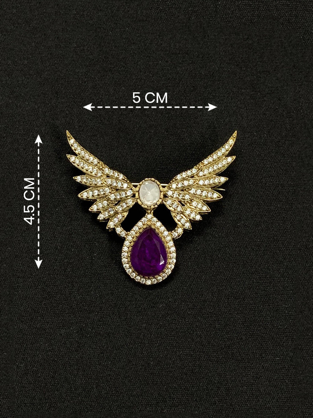Premium Silver-Plated Angel Wings Brooch Pin with Purple Doublet Stone | AAA Quality AD Brass Brooch