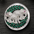 Luxury Victorian Elephant Family Brooch with Green Stones – Brass Plated AAA Quality Jewelry